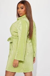 On The Clock Plisse Mini Dress - Chartreuse sold by Fashion Nova