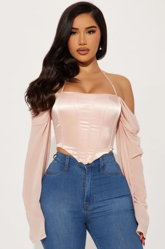 Averill Satin Corset Top - Blush sold by Fashion Nova