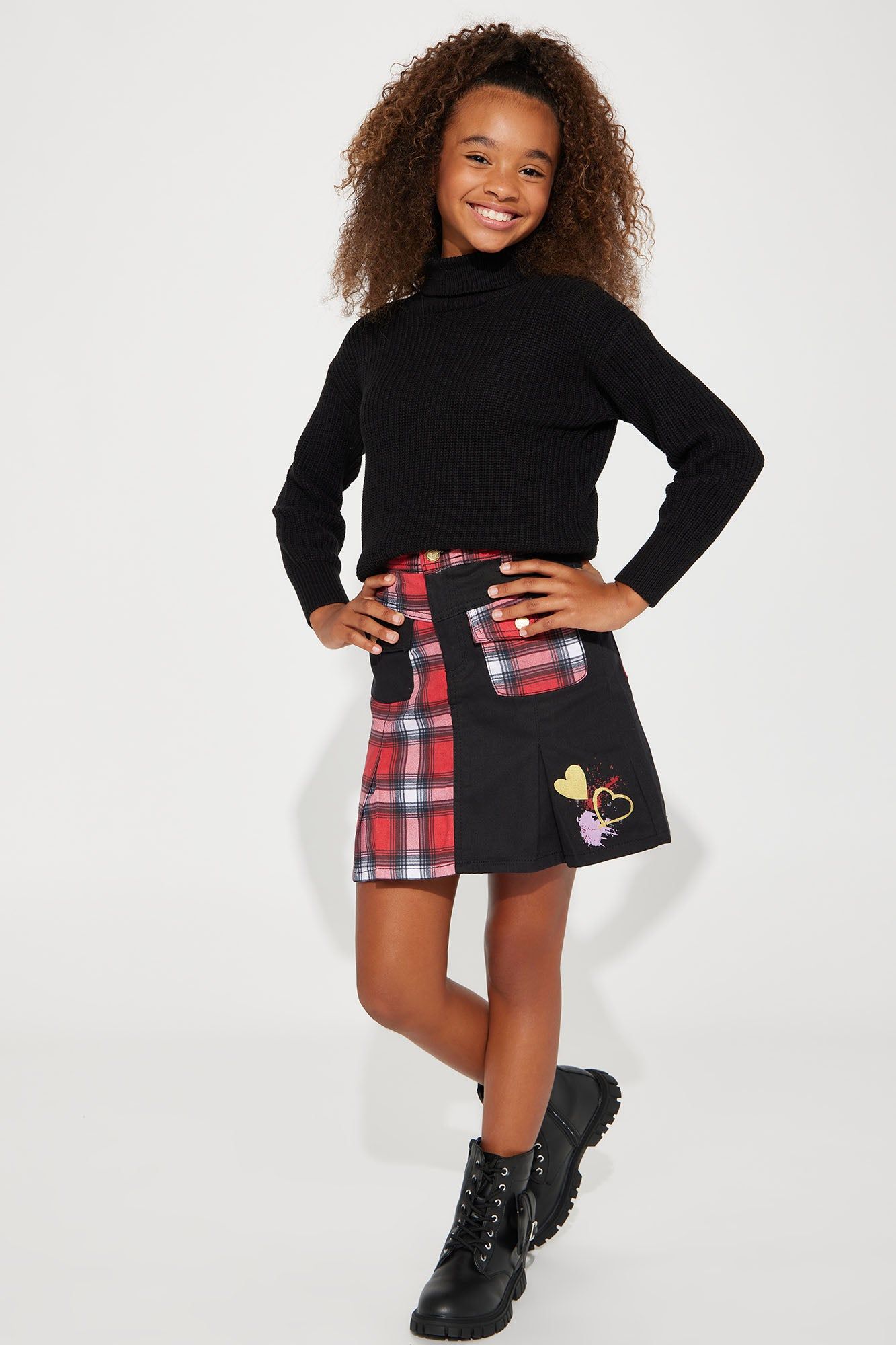 Mini Plaid Colorblock Denim Skirt - Black/Red sold by Fashion Nova