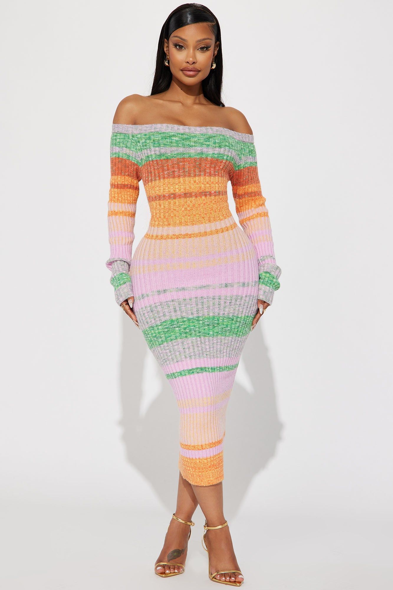 Marina Striped Midi Dress - Multi Color sold by Fashion Nova