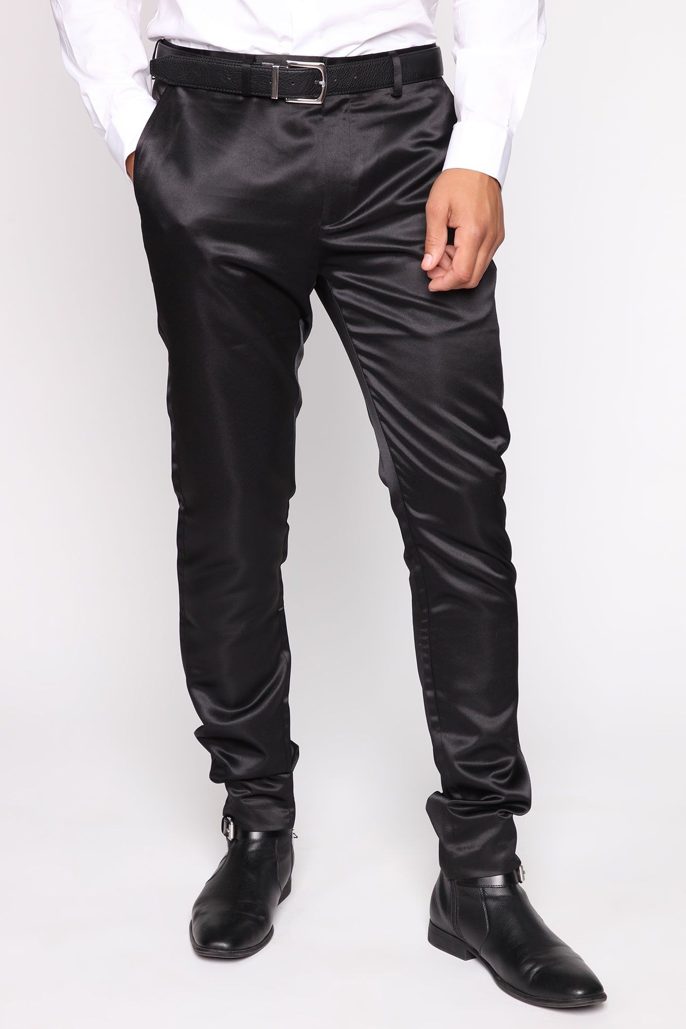 Noah Satin Solid Trouser Pant - Black sold by Fashion Nova