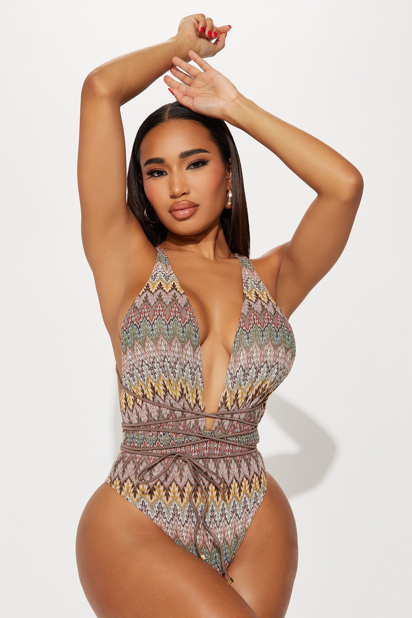 Salt Water Heart 1 Piece Swimsuit - Brown/combo sold by Fashion Nova