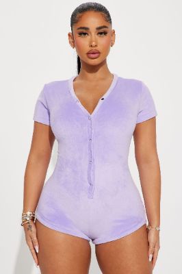 Cuddle With Me Velour PJ Romper Onesie - Lavender sold by Fashion Nova
