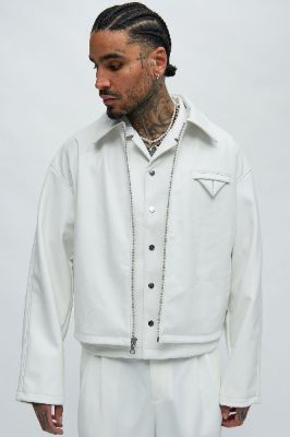 Conrad Faux Leather Jacket - White sold by Fashion Nova