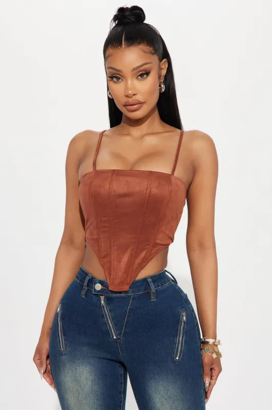 Howdy Faux Suede Corset Top - Chocolate sold by Fashion Nova