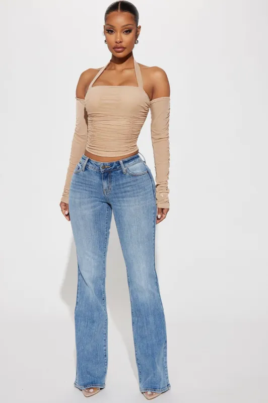 Denver Drop Waist Stretch Flare Jeans - Medium Wash sold by Fashion Nova