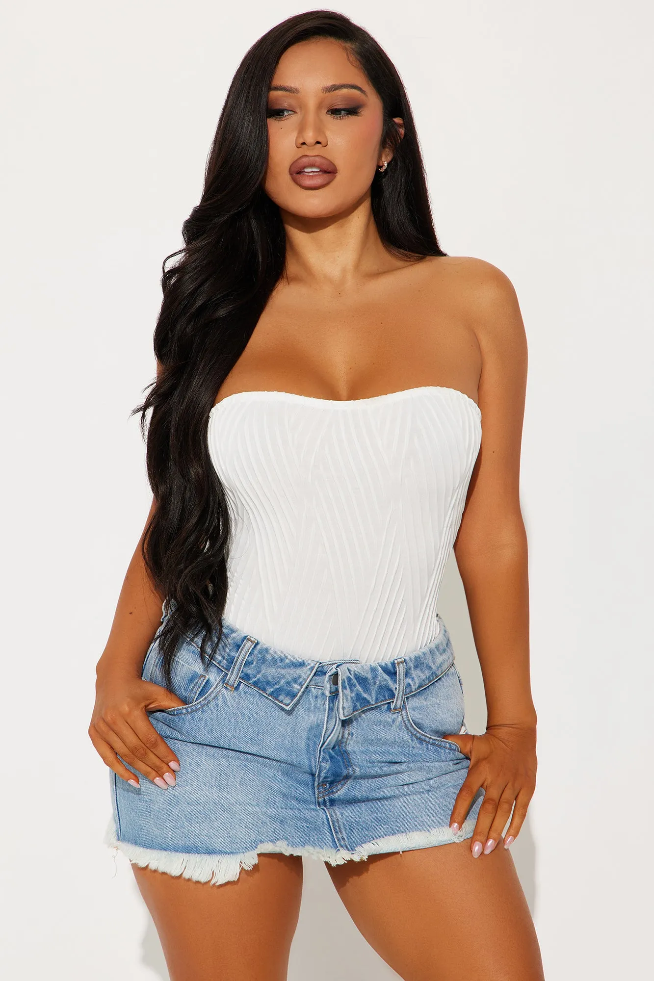 Joscelyn Textured Tube Bodysuit - White sold by Fashion Nova product image thumbnail 3