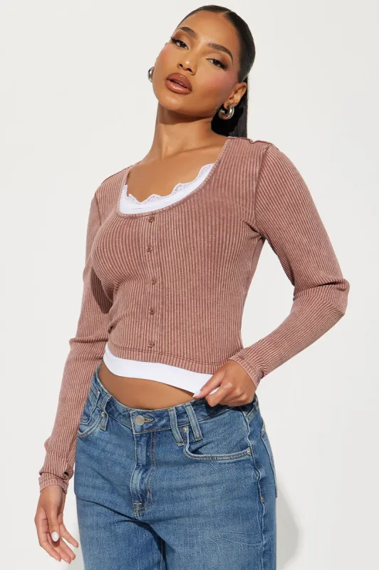 Serena Washed Long Sleeve Top - Mocha sold by Fashion Nova