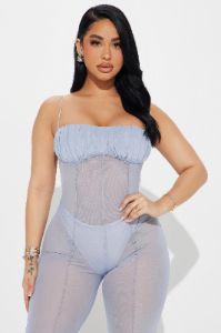 Your Biggest Fan Mesh Jumpsuit  - Light Blue sold by Fashion Nova