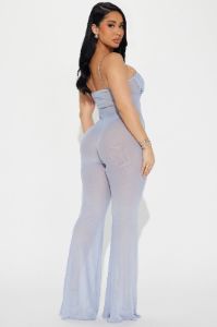 Your Biggest Fan Mesh Jumpsuit  - Light Blue sold by Fashion Nova