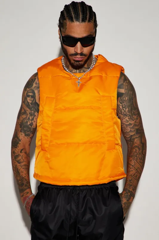 Detroit Velcro Puffer Vest - Orange sold by Fashion Nova
