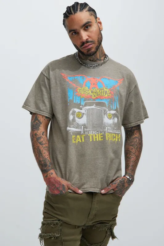 Aerosmith Eat The Rich Short Sleeve Tee - Brown sold by Fashion Nova