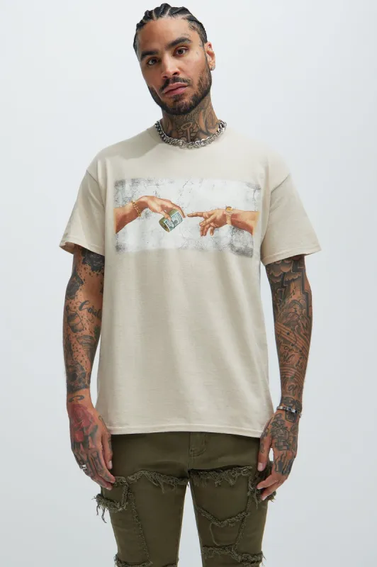 Creation Of Hustle Short Sleeve Tee - Sand sold by Fashion Nova