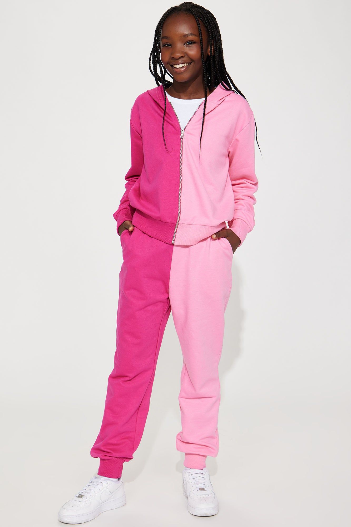 Mini Colorblock Cutie French Terry Jogger Set - Pink/combo sold by Fashion Nova