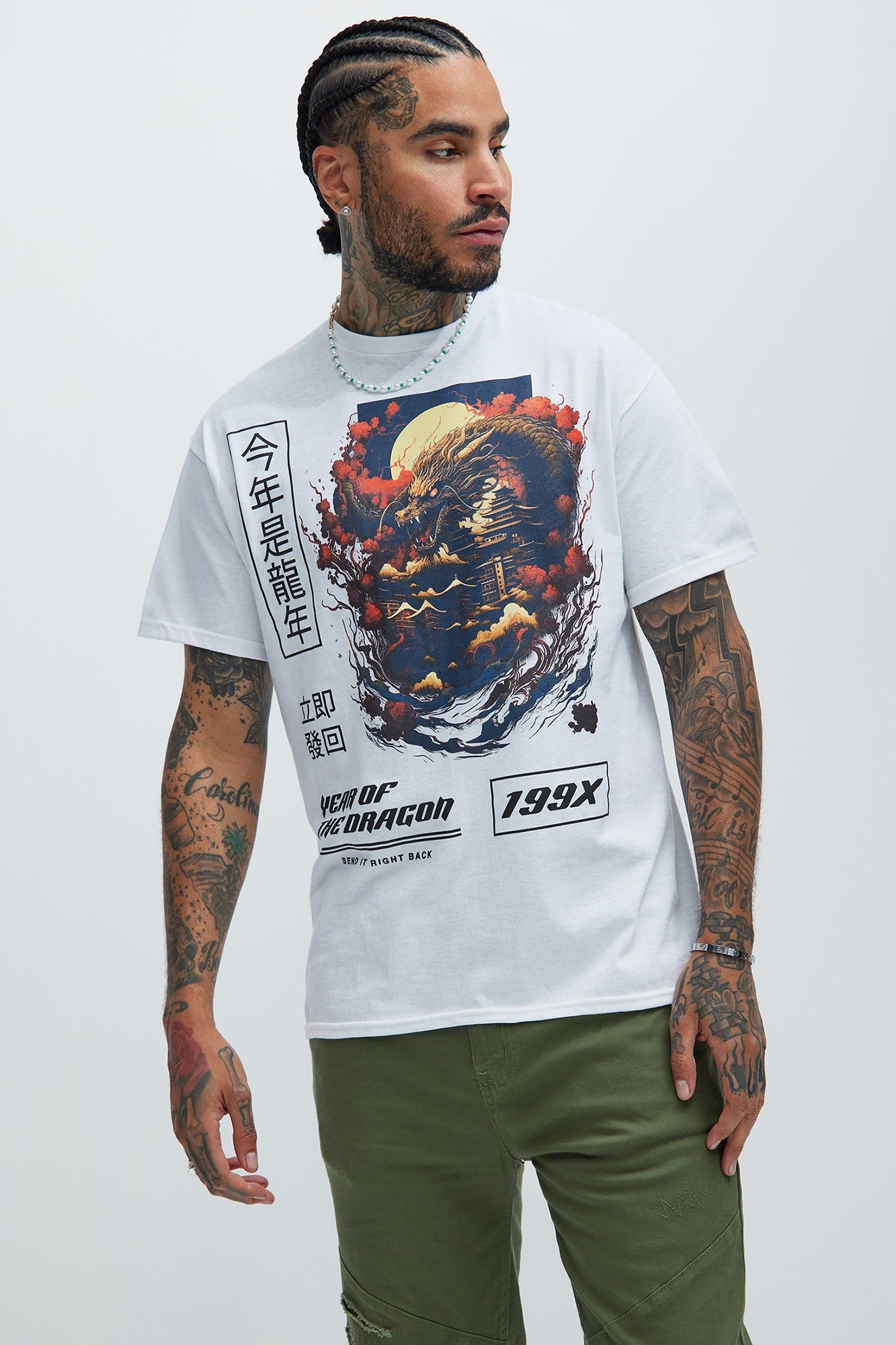 Year Of The Dragon Short Sleeve Tee - White sold by Fashion Nova