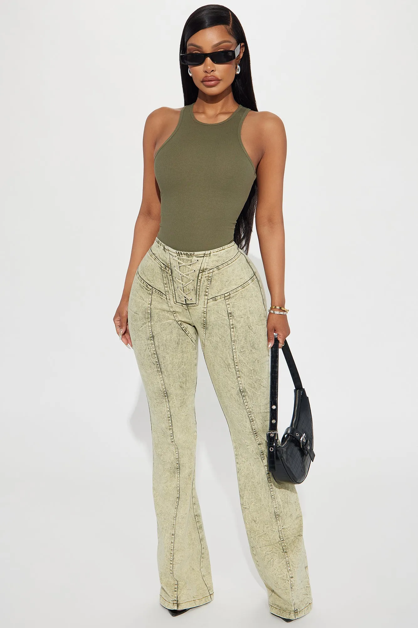 Model Attitude Racerback Bodysuit - Olive sold by Fashion Nova product image thumbnail 2