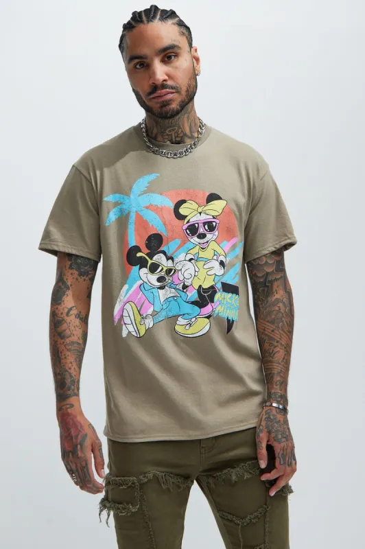 Disney Micky & Minnie Beach Vibes Short Sleeve Tee - Tan sold by Fashion Nova