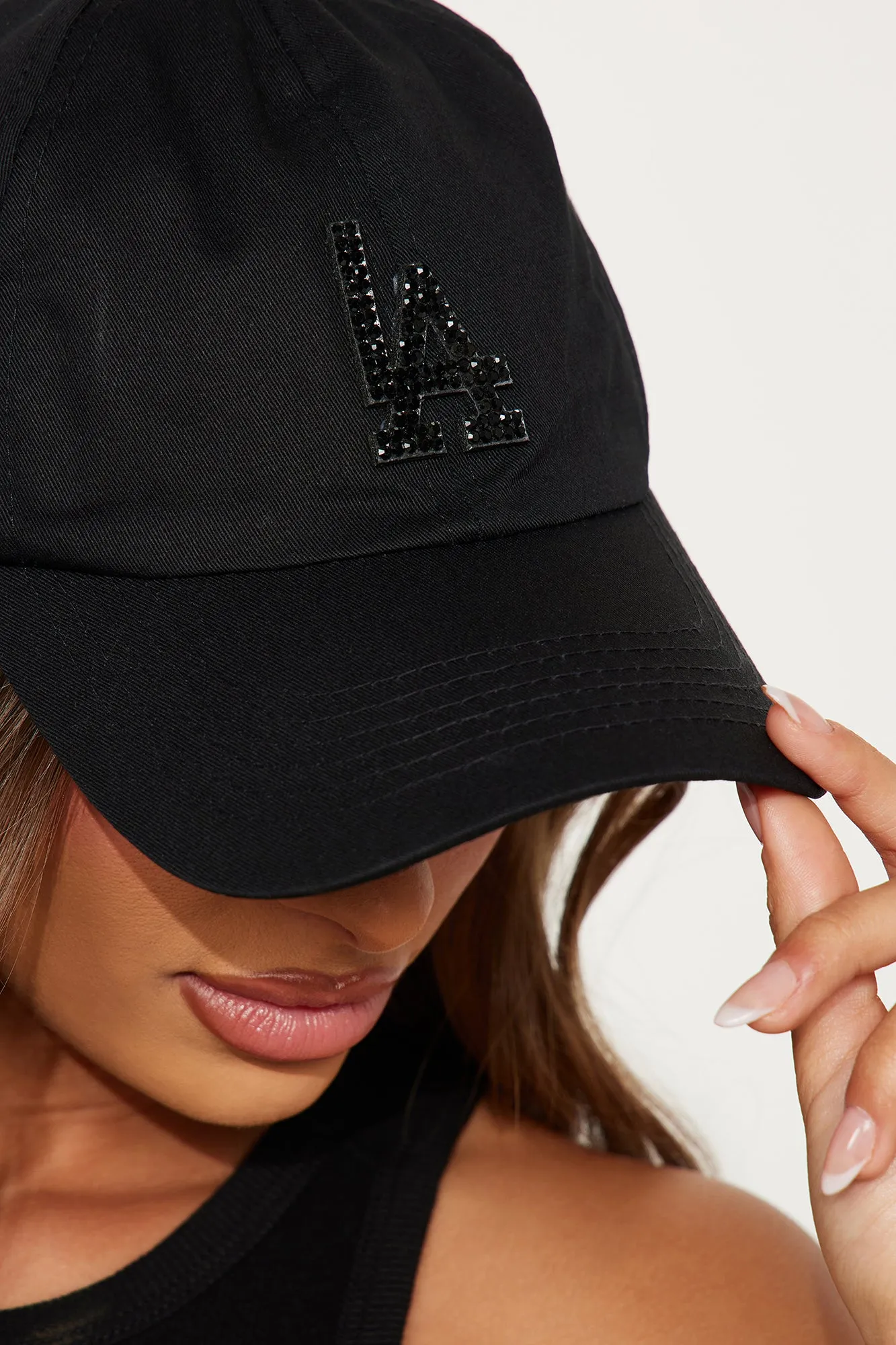 LA Rhinestone Baseball Hat - Black/Black sold by Fashion Nova product image thumbnail 2