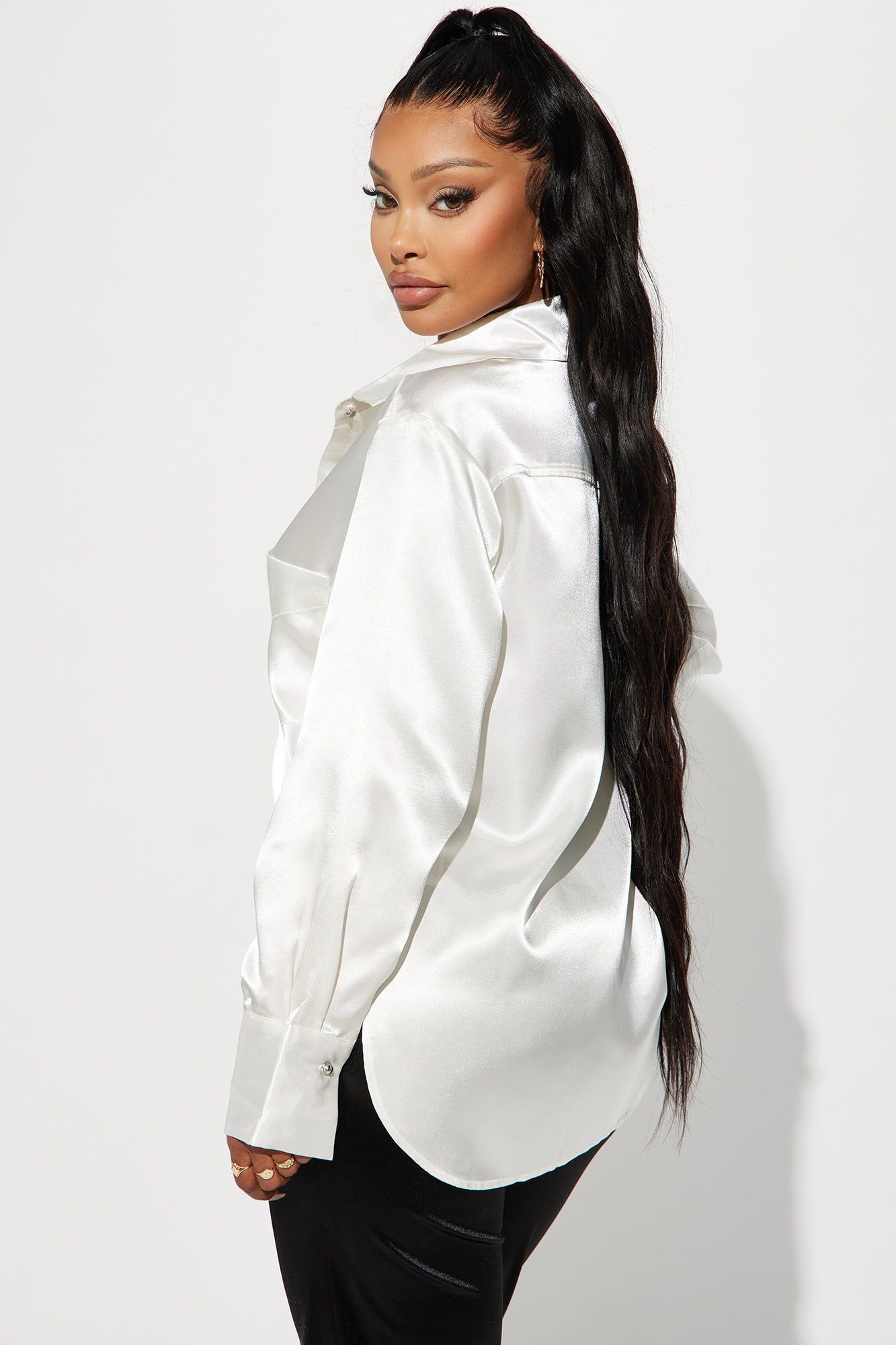 Sedona Satin Shirt - Off White sold by Fashion Nova product image thumbnail 3