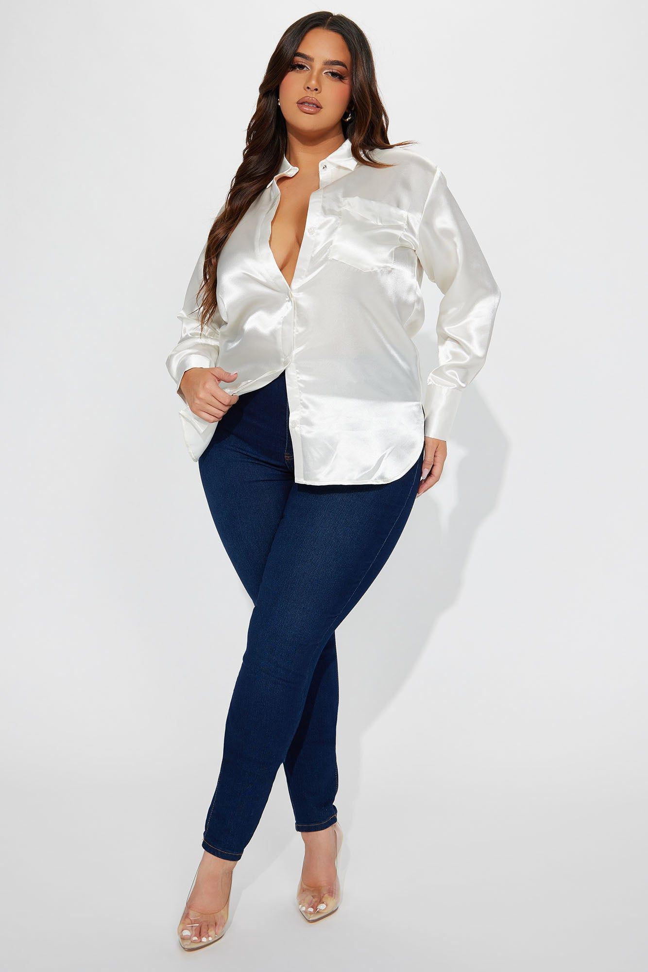 Sedona Satin Shirt - Off White sold by Fashion Nova product image thumbnail 5