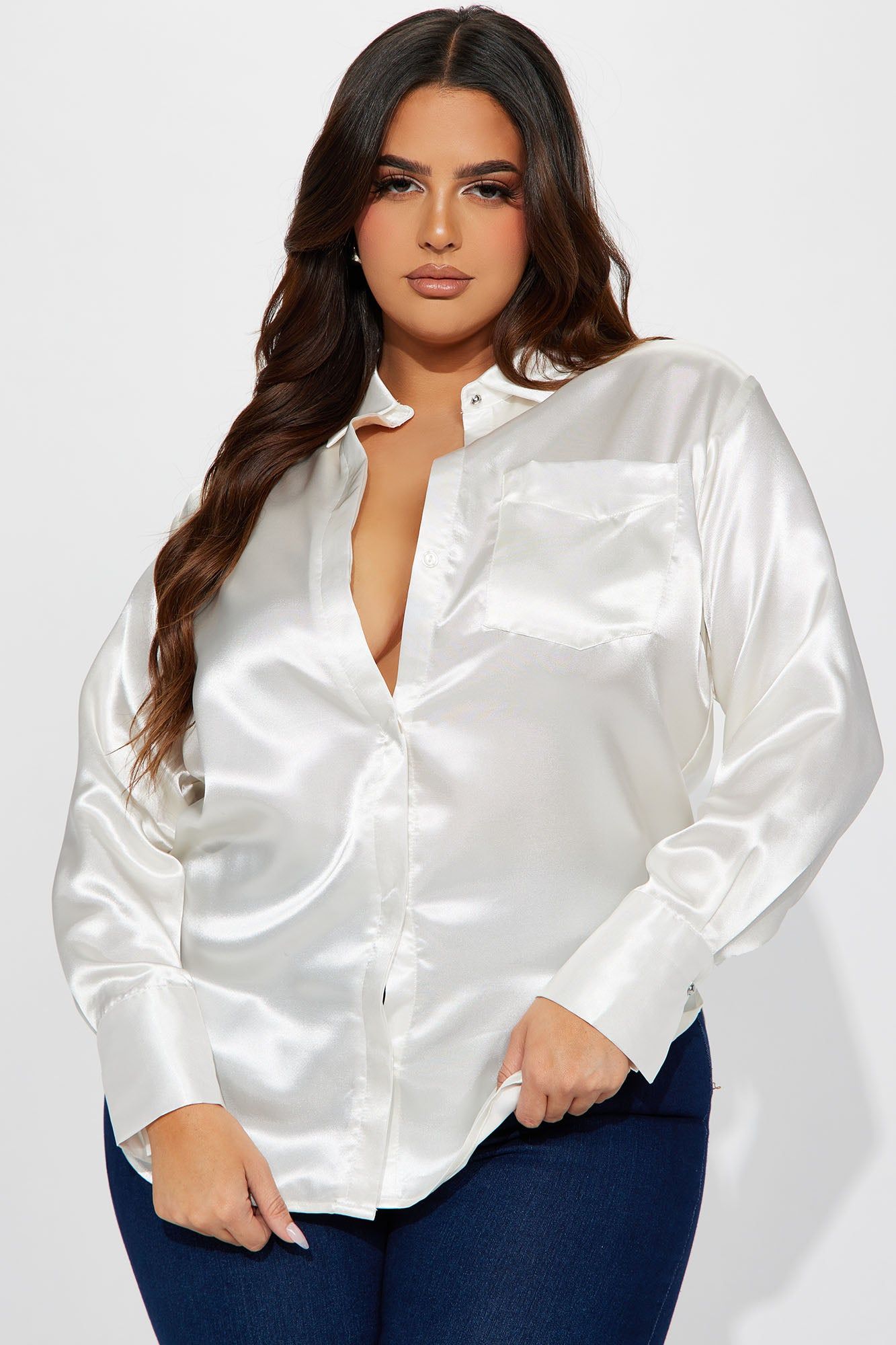 Sedona Satin Shirt - Off White sold by Fashion Nova product image thumbnail 4