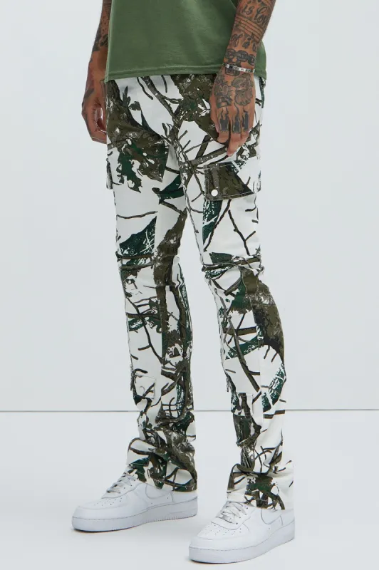 On The List Cargo Flare Pants - White/combo sold by Fashion Nova