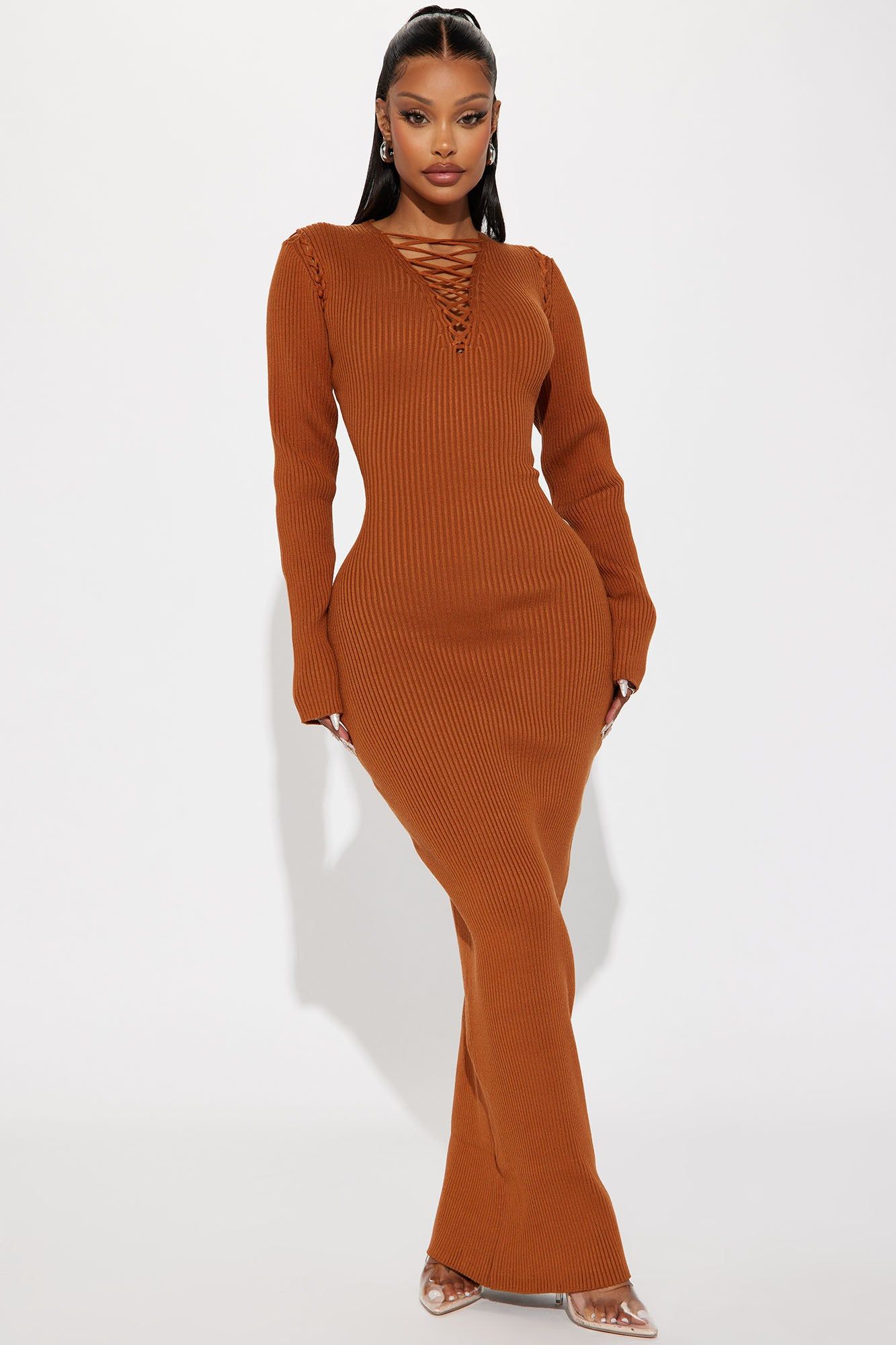 Sara Sweater Maxi Dress - Cognac sold by Fashion Nova