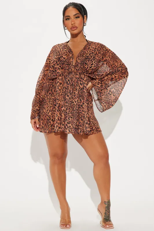 Wanderlust Calling Sheer Swim Cover Up Dress - Brown/combo sold by Fashion Nova
