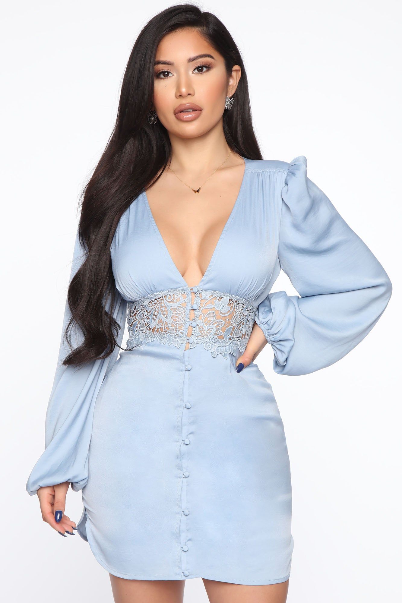 This Is Me Satin Mini Dress - Blue sold by Fashion Nova