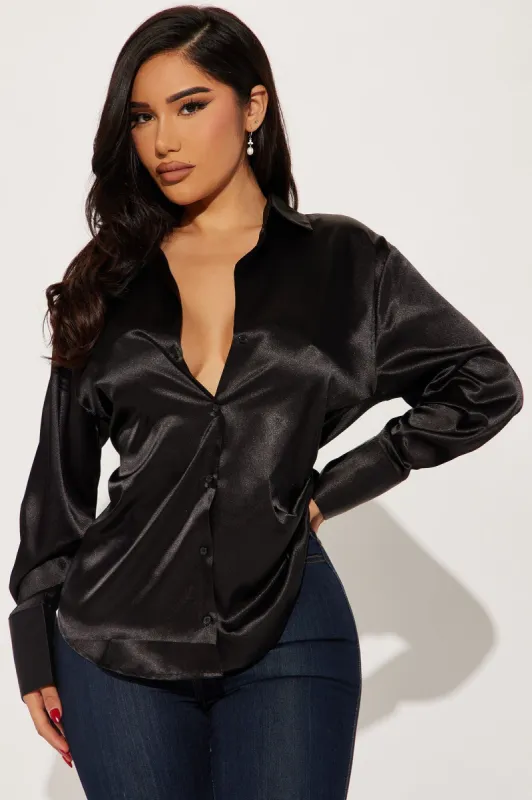 Closet Staple Satin Shirt - Black sold by Fashion Nova