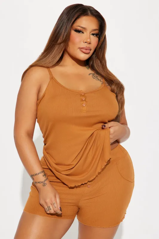 Time To Sleep Ribbed PJ Short Set - Brown sold by Fashion Nova