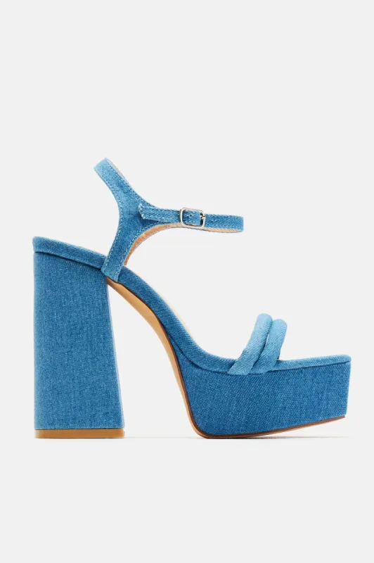 Tarah Platform Heels - Denim sold by Fashion Nova