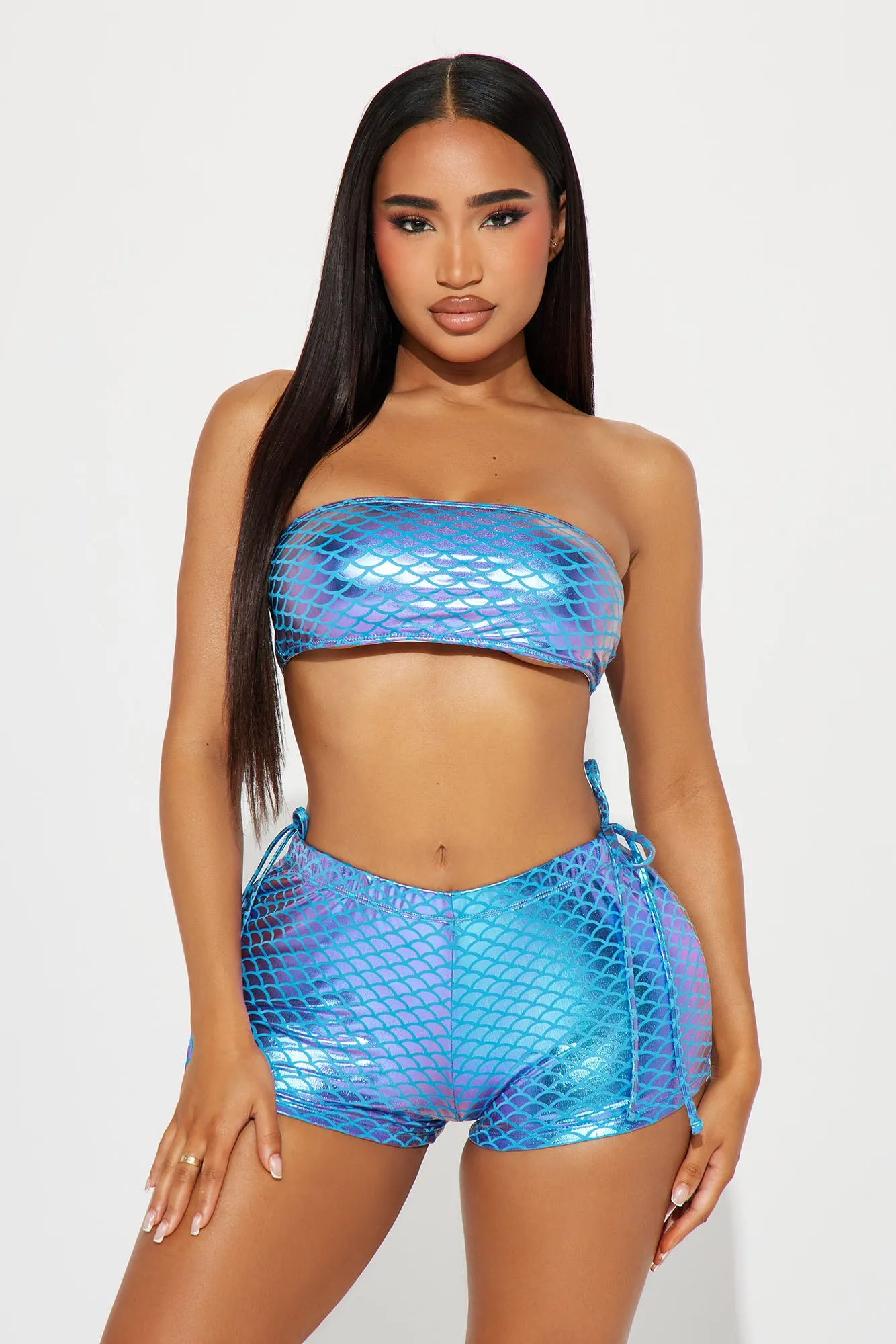 Trisha Bandeau 3 Piece Boyshort Bikini - Blue sold by Fashion Nova