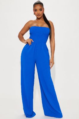 Mabel Smocked Jumpsuit - Royal sold by Fashion Nova