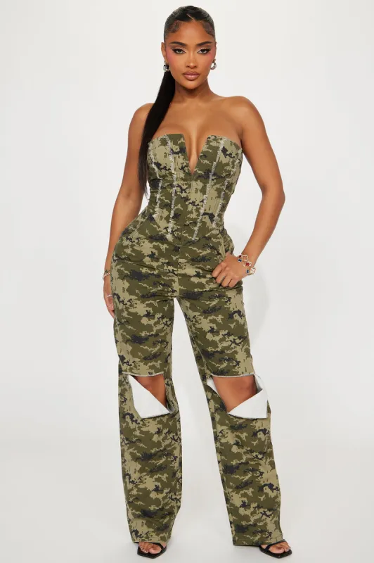 Run For Cover Jumpsuit  - Green/combo sold by Fashion Nova