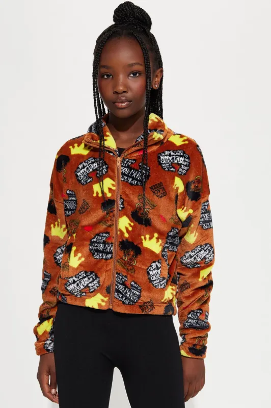 Mini Feeling Empowered Plush Jacket - Brown sold by Fashion Nova