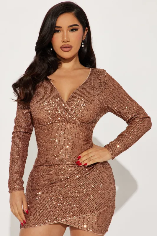 Elliana Sequin Mini Dress - Mocha sold by Fashion Nova
