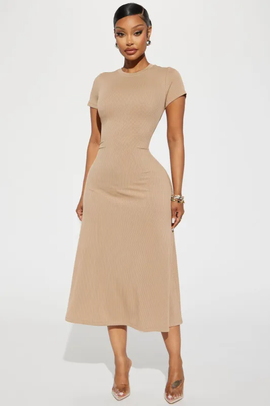 Madison Ribbed Midi Dress - Beige sold by Fashion Nova