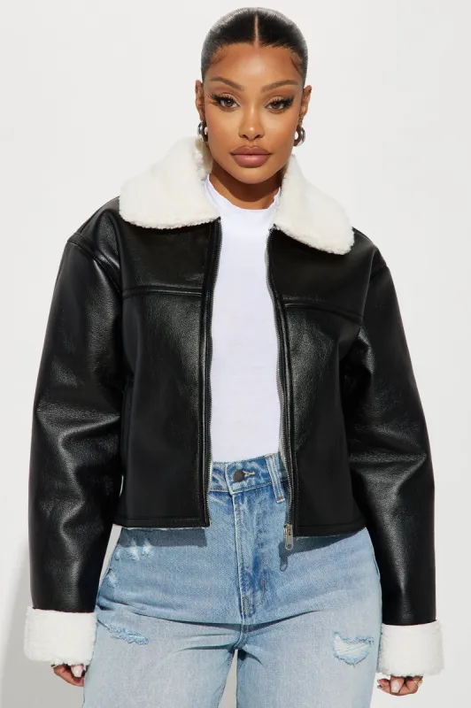 Downtown Girl Bomber Jacket - Black sold by Fashion Nova