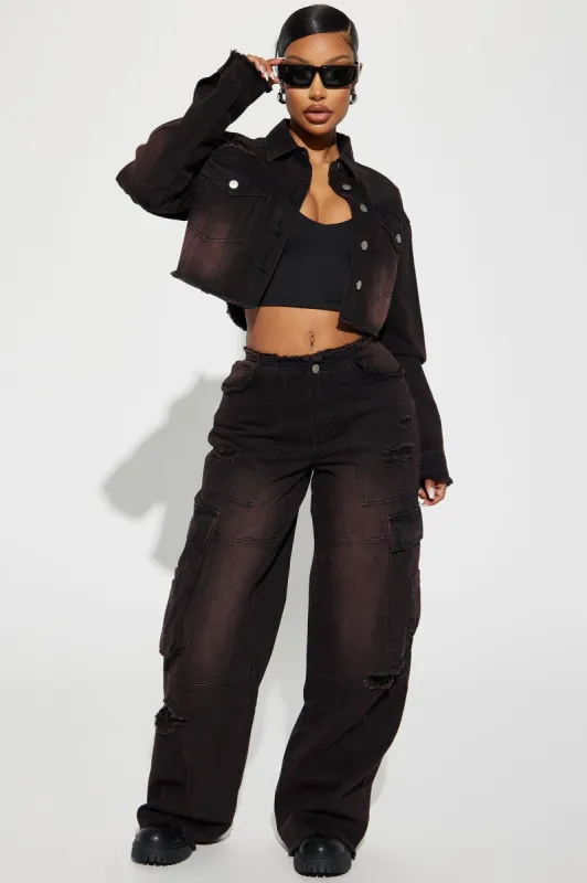 Run That Back Non Stretch Cargo Jean - Red/Black sold by Fashion Nova