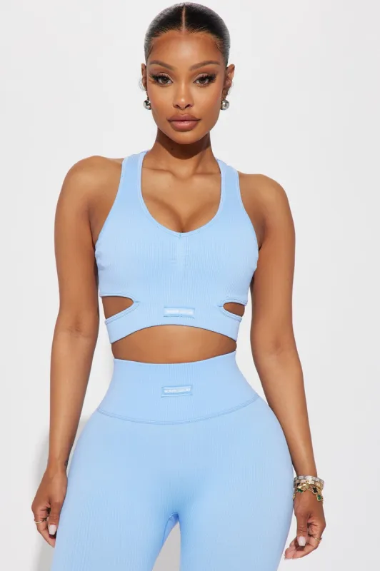 Roxane Ribbed Seamless Active Sports Bra - Light Blue sold by Fashion Nova