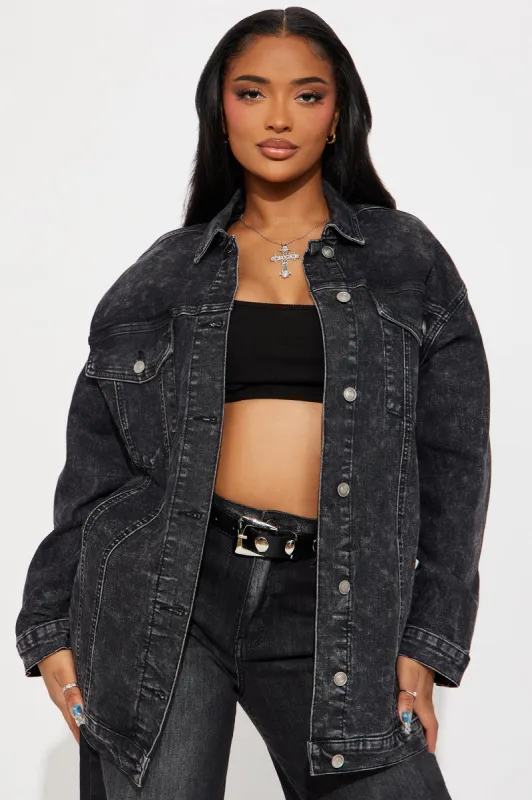 Standing On Business Oversized Denim Jacket - Black Wash sold by Fashion Nova