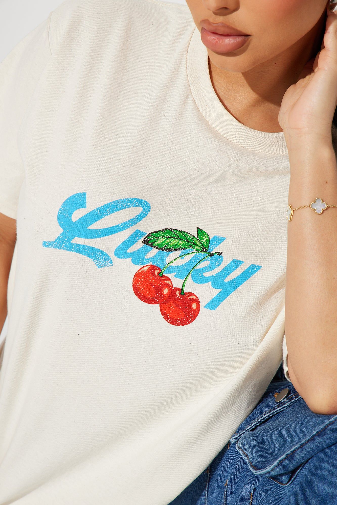 Lucky Me Cherries Tee - Natural/Combo sold by Fashion Nova product image thumbnail 3