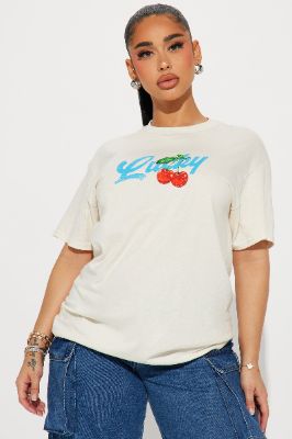 Lucky Me Cherries Tee - Natural/Combo sold by Fashion Nova