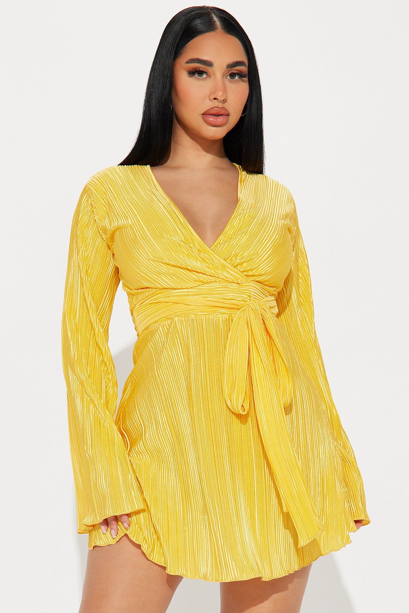 Ciara Plisse Mini Dress - Yellow sold by Fashion Nova