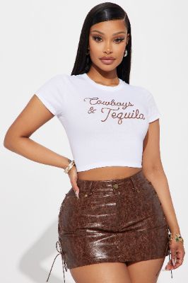 Cowboys & Tequila Crop Top - White sold by Fashion Nova