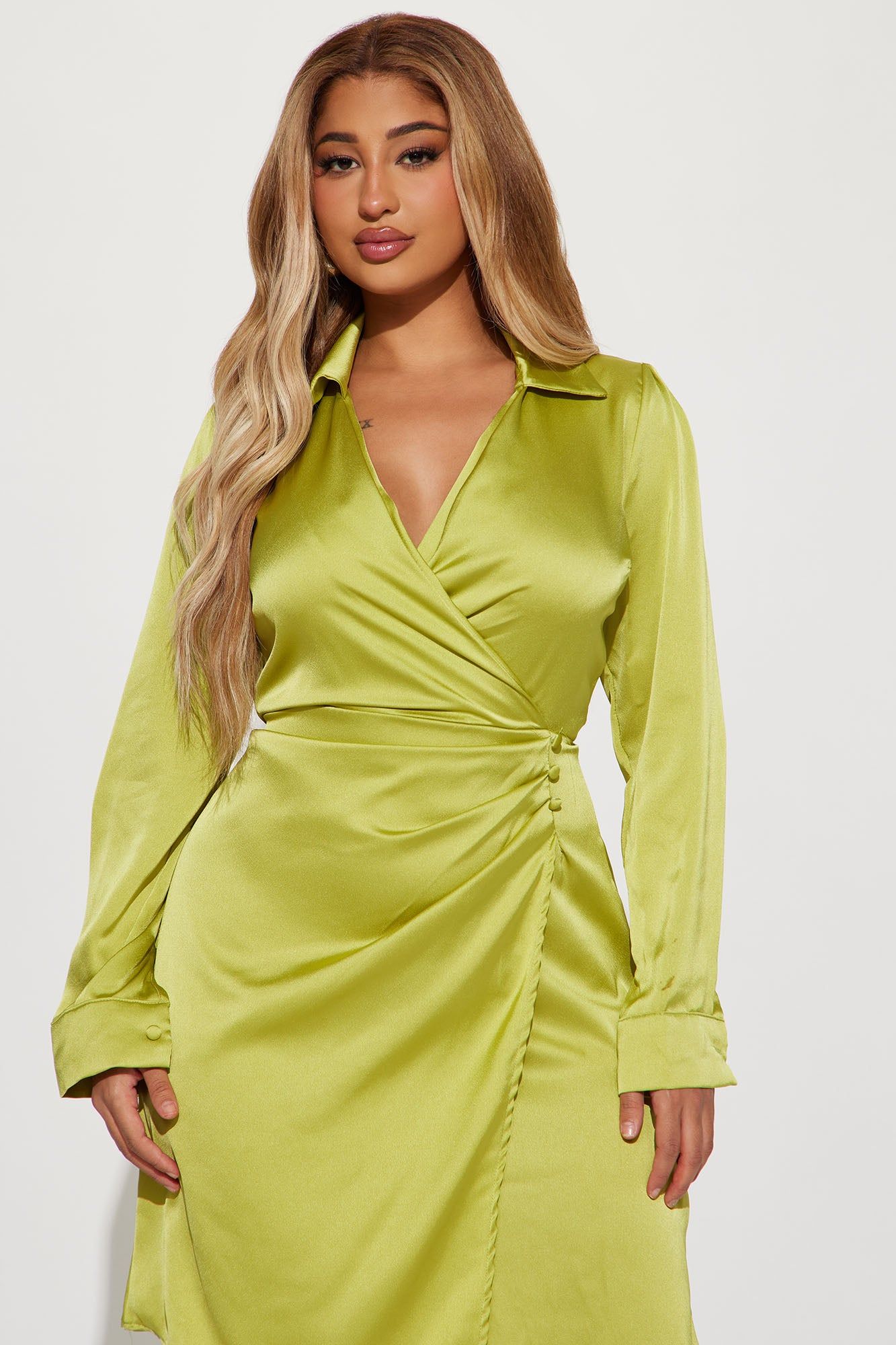 Jessica Satin Midi Dress - Chartreuse sold by Fashion Nova product image thumbnail 2