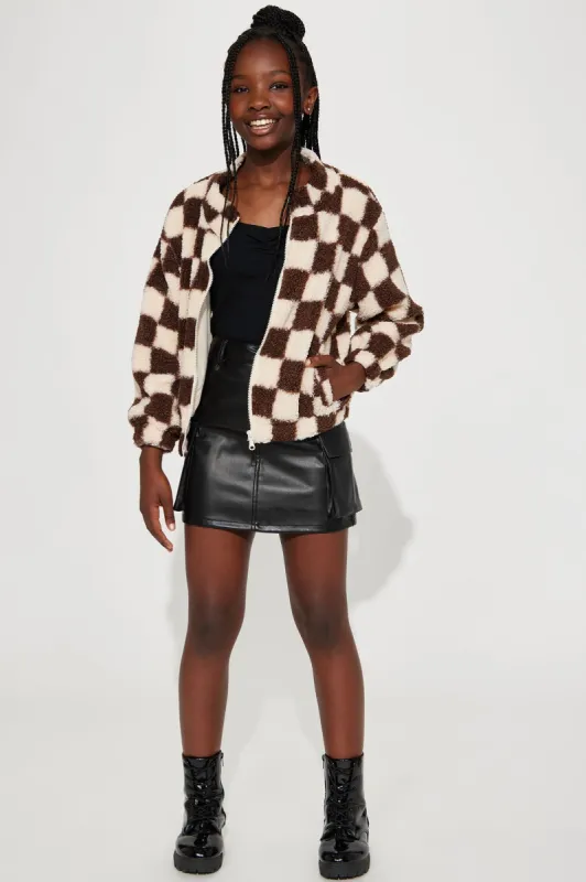 Mini Cozy Up Sherpa Jacket - Brown/combo sold by Fashion Nova