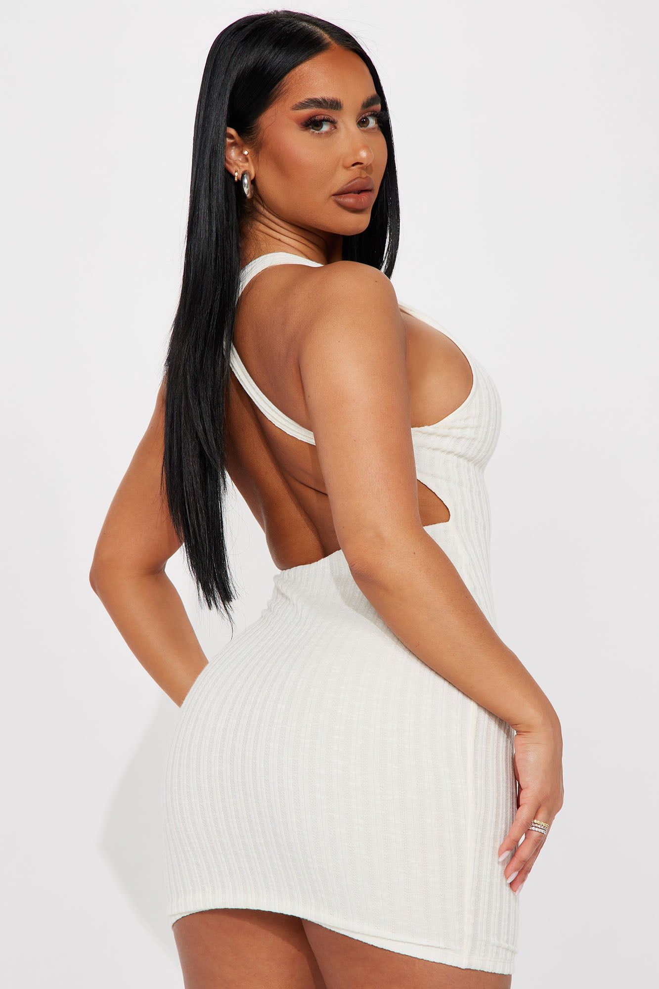 Gabrielle Ribbed Mini Dress - Cream sold by Fashion Nova product image thumbnail 3