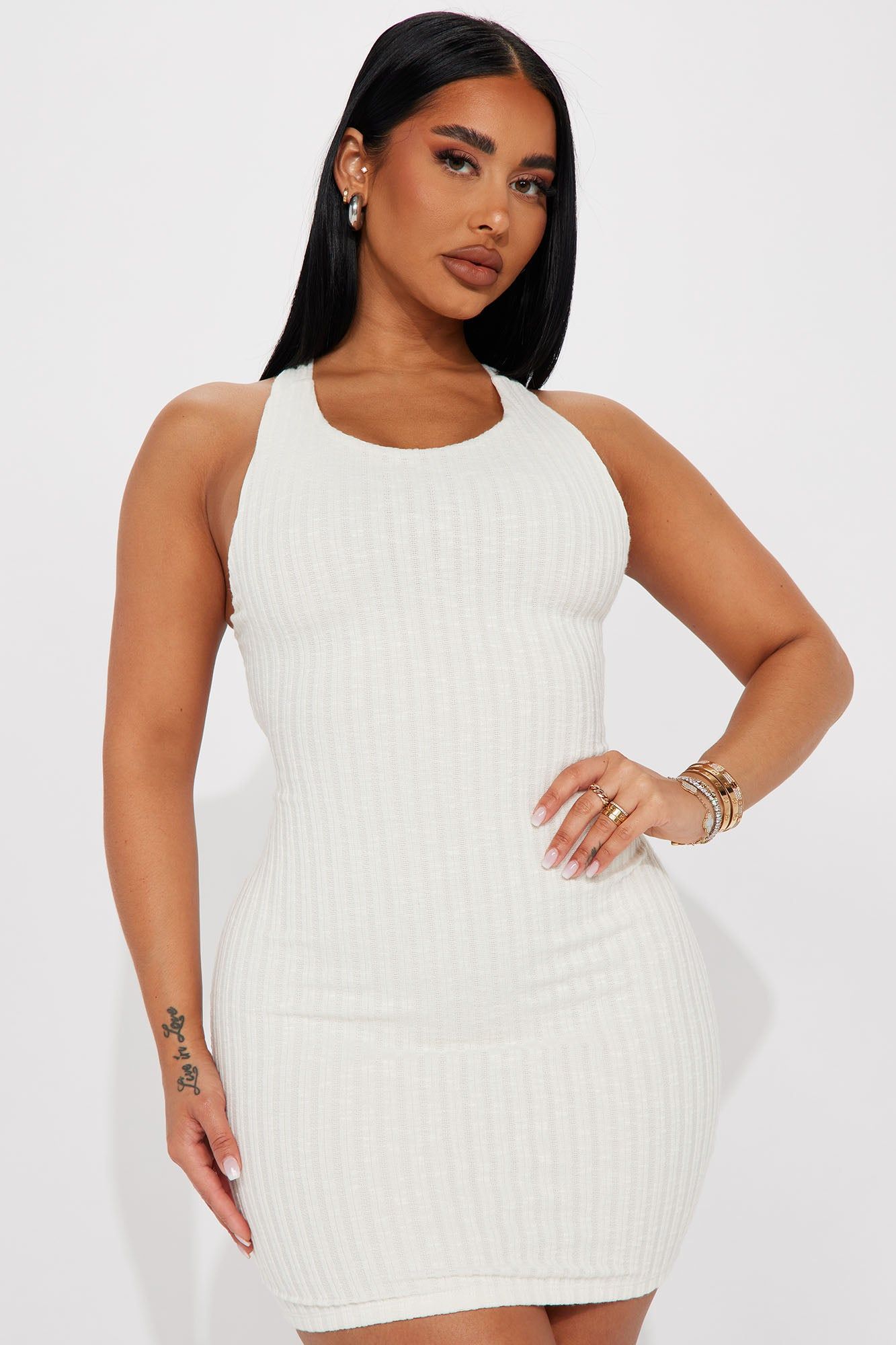 Gabrielle Ribbed Mini Dress - Cream sold by Fashion Nova